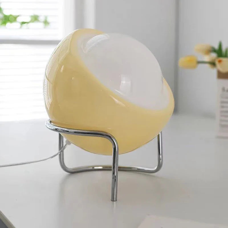 BowLift | Aurivio Table Lamp | Glass & Stainless Steel | Retro-Nordic Design | LED Night Light Beige/Orange | Ø21×H25 cm