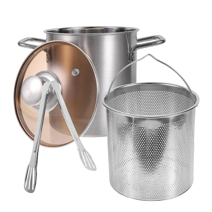 BowLift | Crisplora FryMaster Stainless Steel Frying Pot 3 L with Strainer & Lid | Tempura Fryer with Tongs