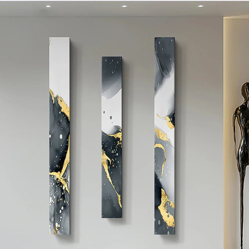 Abstract Gray Liquid Marble Wall Art Fine Art Canvas Prints Tall Vertical Slim Format Pictures For Modern Loft Apartment Living Room Home Office Decor | Bowlift