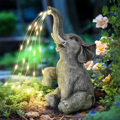 BowLift | LumaPachy Solar Elephant Figure with String Lights | Garden Decoration & Gift Idea | Waterproof LED Sculpture for Garden, Terrace & Balcony