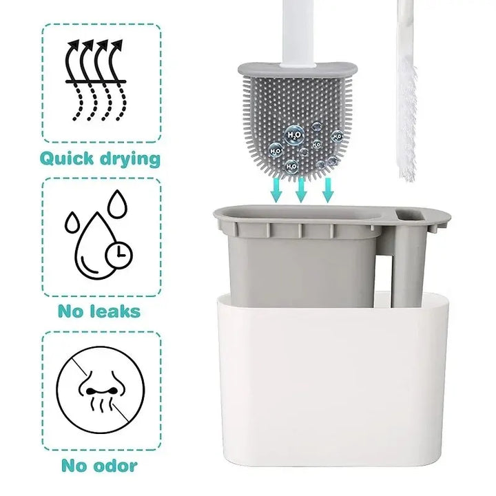 BowLift | Toilet Brush HygieBrush DuoClean | 2-in-1 Silicone Toilet Brush Set with Wall Mount | Antibacterial & Space-Saving