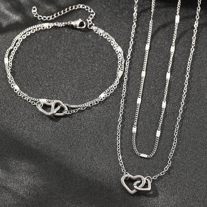 BowLift | Dainty Curb & Chain Link Dual Heart Necklace and Bracelet Set
