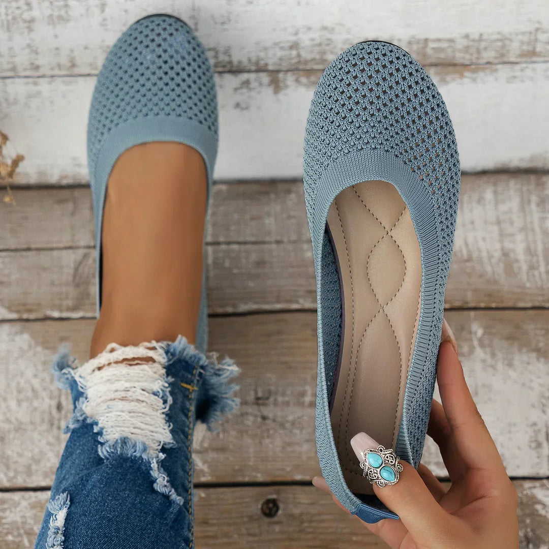 BowLift | Women Round Toe Flat Shoes Solid Color Knit Slippers Casual Breathable Ballet Flats Women Flat Shoes Loafers Women
