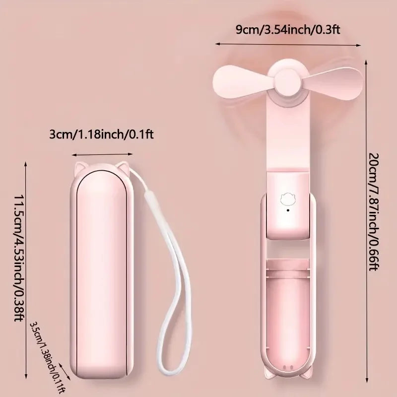 BowLift | Mini Hand Fan Breezella | USB Rechargeable | 3 Speeds | Foldable & Power Bank Function | 2000 mAh Battery