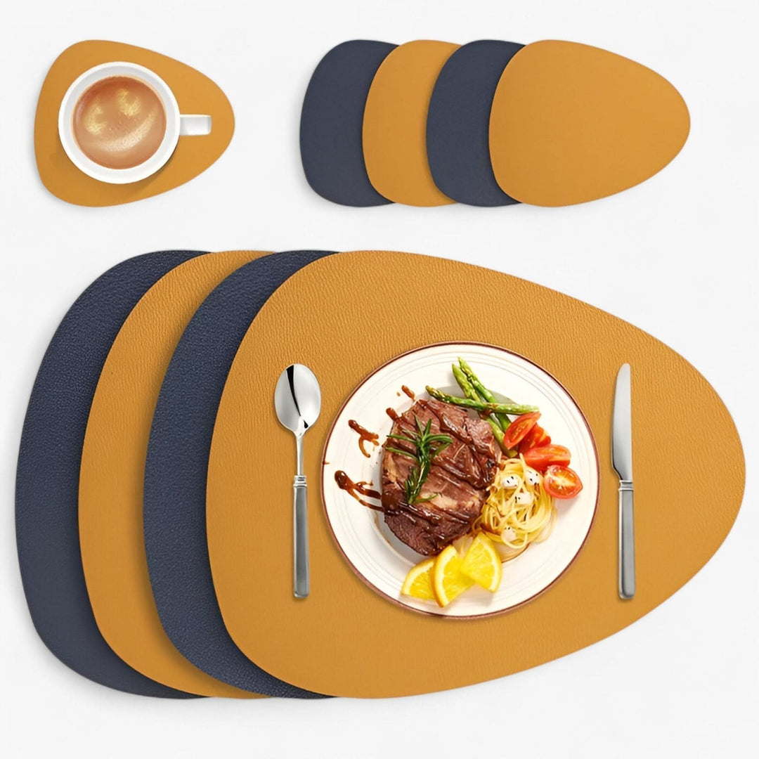 BowLift | Reversible Waterproof Faux Leather Dining Table Placemat Set