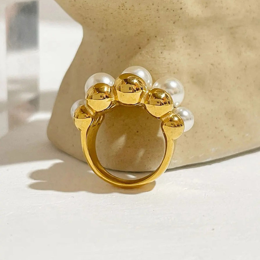 BowLift | 18k Chunky Gold Accented Pearl Bead Ring