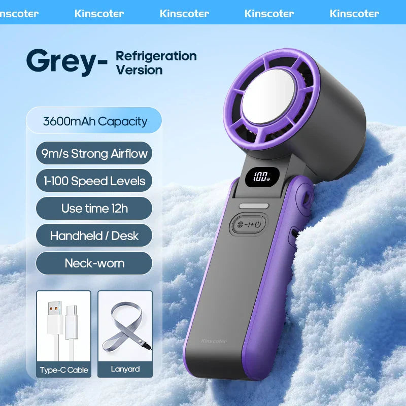 CoolityGo Handheld Fan with Ice-Cool Technology | 100 Speed Levels | 3600mAh Battery | Foldable & Ultralight | Bowlift