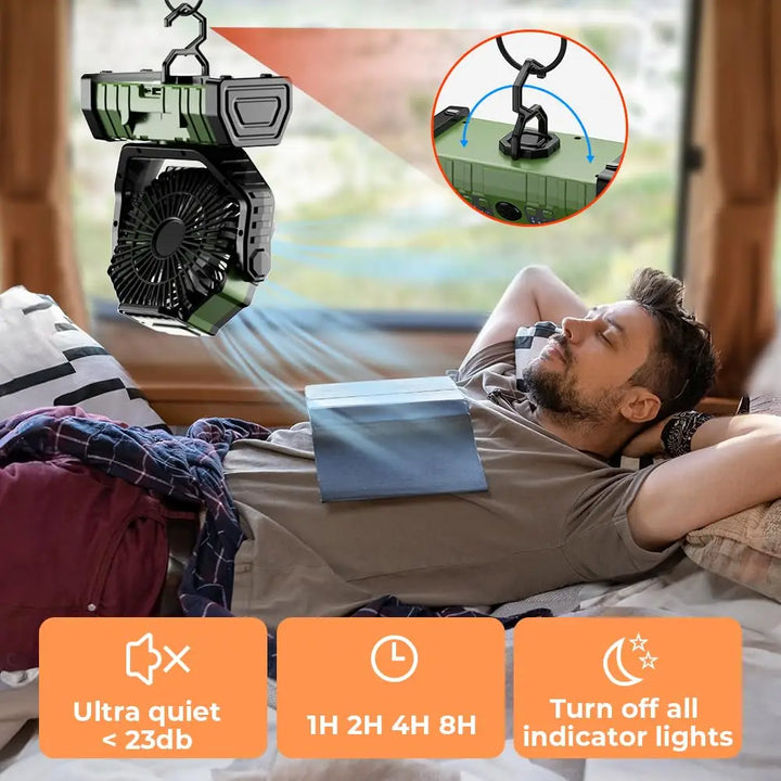 Camping Fan with 20,000mAh Battery, LED Light & Remote Control – AirMate | Bowlift