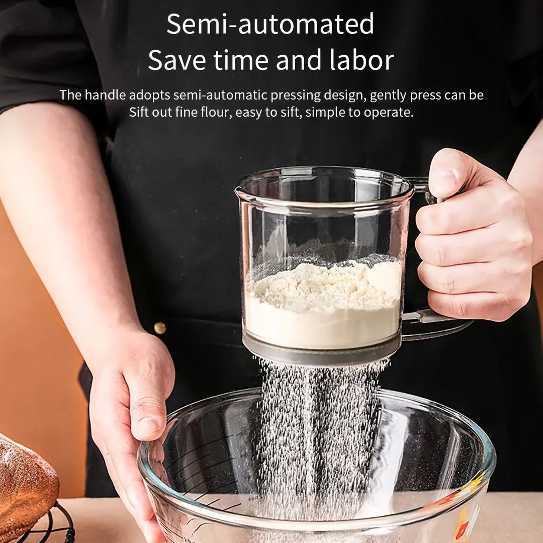 BowLift | Bakina Flour Sieve semi-automatic | Double sieve with squeeze handle | Fine mesh for baking & powdered sugar | Set of 2