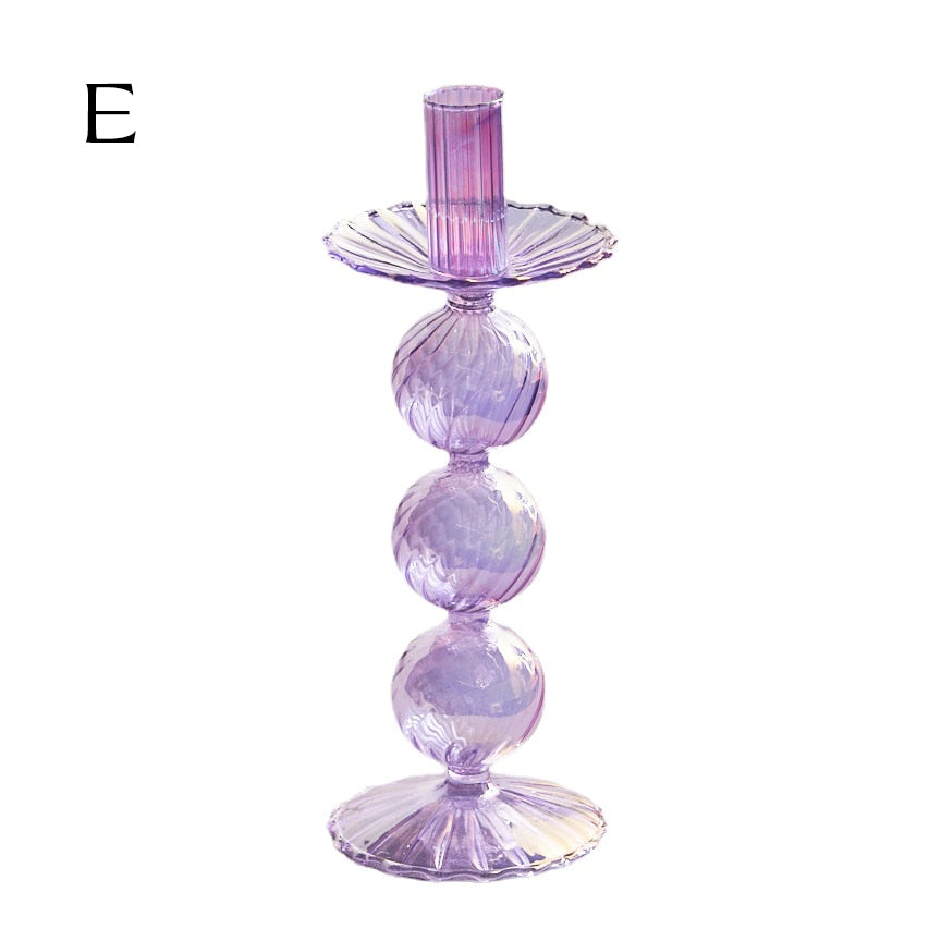 Ribbed Glass Candle Holders - Lilac | Bowlift