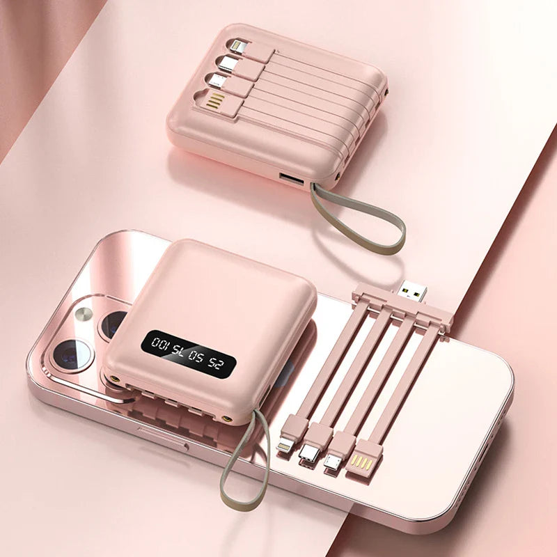 BowLift | Mini Powerbank with Mirror Display | 20,000 mAh | Quick Charge Function & Integrated Cables | For iPhone, Samsung, Xiaomi & more