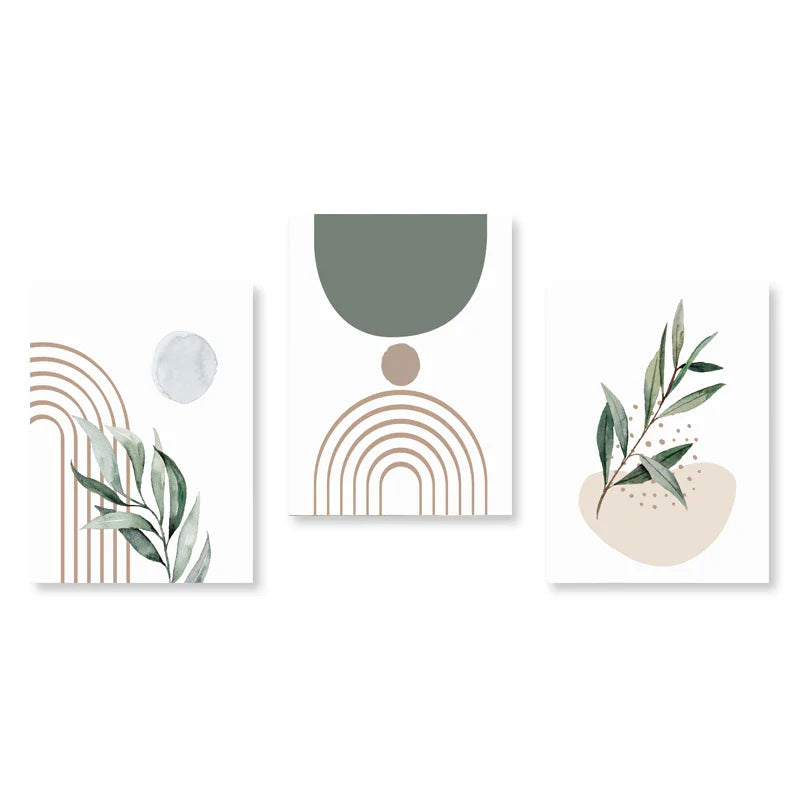 Set of 3Pcs Modern Abstract Bohemian Minimalist Geometric Wall Art Fine Art Canvas Prints Posters Pictures For Living Room Decor | Bowlift