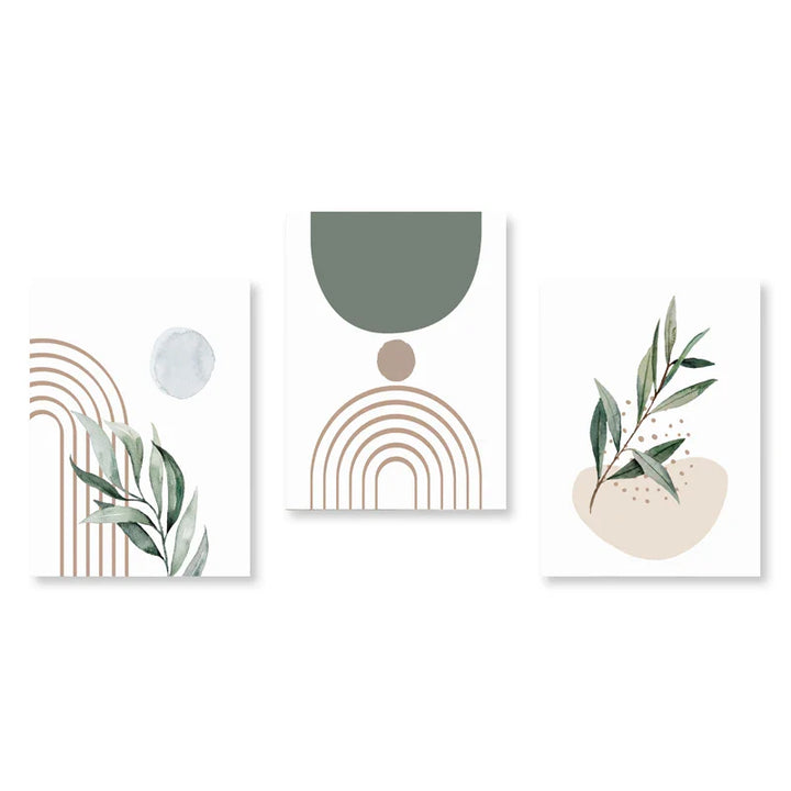 Set of 3Pcs Modern Abstract Bohemian Minimalist Geometric Wall Art Fine Art Canvas Prints Posters Pictures For Living Room Decor | Bowlift