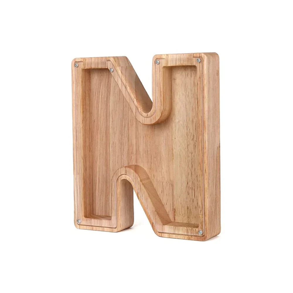 BowLift | Wooden Alphabet Piggy Bank with Transparent Viewing Window for Stylish Saving