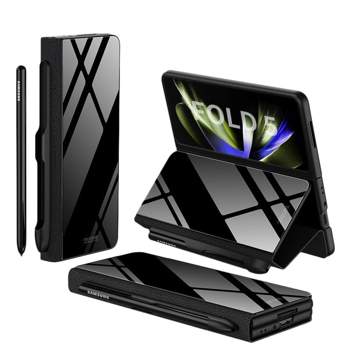 BowLift | Shockproof Armor Case Glass Cover Stand Insert Card Leather Case for Samsung Galaxy Z Fold 5/4