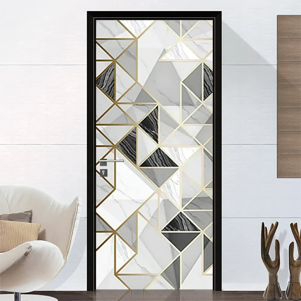 Modern Abstract Pearl Geometric Door Sticker Mural Removable PVC Vinyl Peel N Stick Wall Art Mural Decal For Interior Doors Creative DIY Home Decor | Bowlift