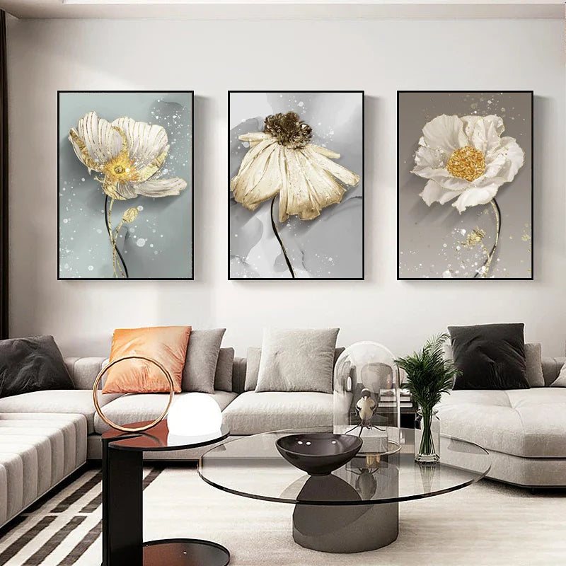 Modern Abstract Paint Splash Floral Wall Art Fine Art Canvas Prints Posters Elegant Botanical Pictures For Living Room Decor | Bowlift