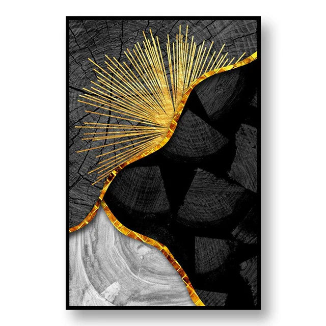 Abstract Black Golden Tree Rings Wall Art Fine Art Canvas Prints Light Luxury Pictures For Living Room Foyer Entranceway Reception Room Art Decor | Bowlift