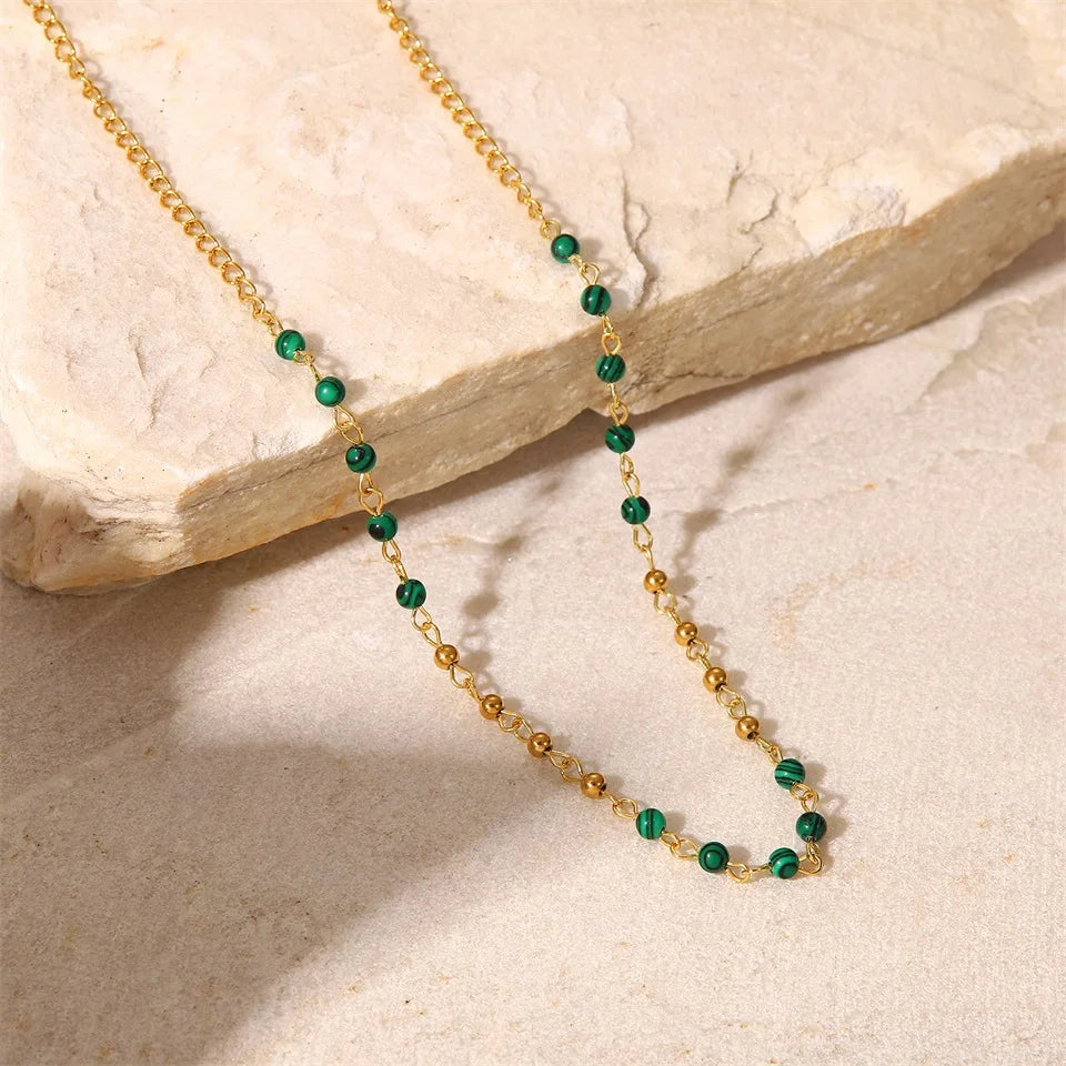 BowLift | Dainty Gold & Malachite Stone Necklace