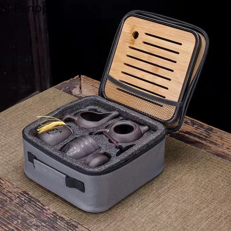 BowLift | 9-piece Set Teawere Retro Designer Cool Purple Sand Ceramic Teapot Set Travel Kong Fu Tea Set Porcelain Purple Sand Pot Tea Strainer