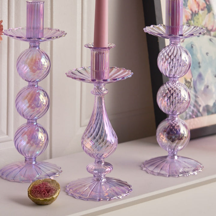 Ribbed Glass Candle Holders - Lilac | Bowlift