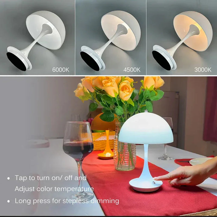 Mushroom 3-Colors-Dimmable Rechargeable LED-Table Lamps Bowlift