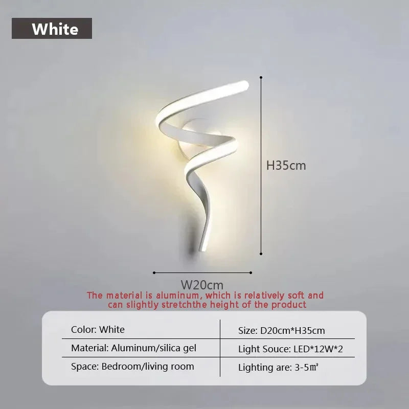 BowLift | LED Wall Lamp NordLED Wall Light | Nordic Spiral Design | Modern & Energy Saving | For Bedroom, Corridor & Living Room Spiral Sconce Light For Stairs Bedroom Bedside Study Hallway Background Indoor Decor Wall Lighting Fixtures