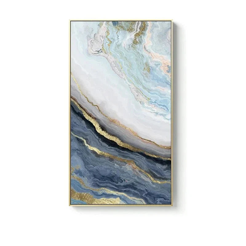 Blue Golden Liquid Marble Essence Wall Art Fine Art Canvas Prints Pictures For Modern Apartment Luxury Living Room Art Decor | Bowlift