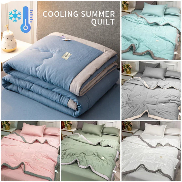 2024 Japanese Cotton-Polyester Summer Quilt – Lightweight, Washable, Skin-Friendly Solid Color Quilt | Bowlift