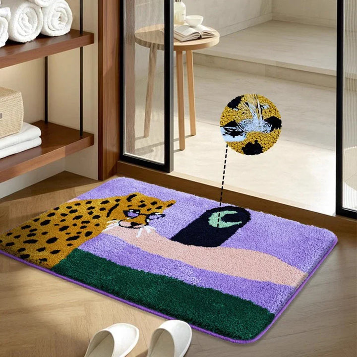 Leopard Under the Moon Colourful Bath Mat | Bowlift