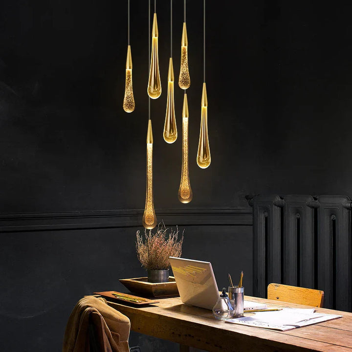 BowLift | Crystal LED Pendant Lights: Perfect for Bedroom, Dining Room, Bar - Water Drop Chandelier, Stair Lamp for Interior Decoration