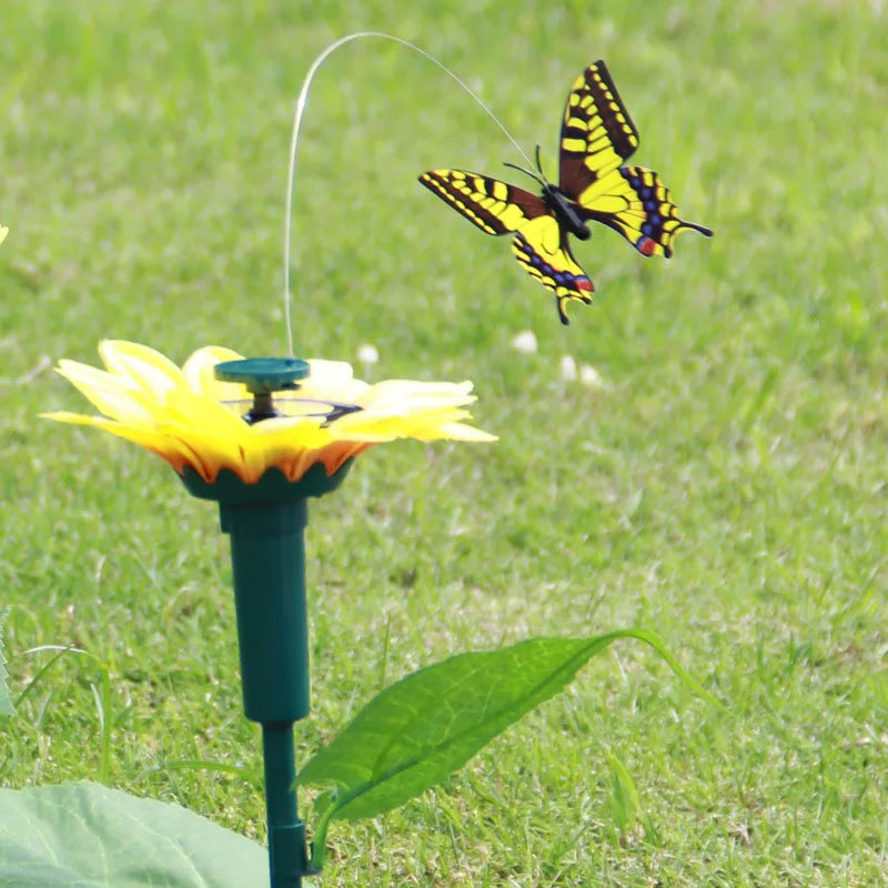 BowLift | SOLAVIA Sunflower Garden Stake | With rotating Butterfly or Hummingbird | Solar Decor for Garden & Potted Plants | 20×20×10 cm