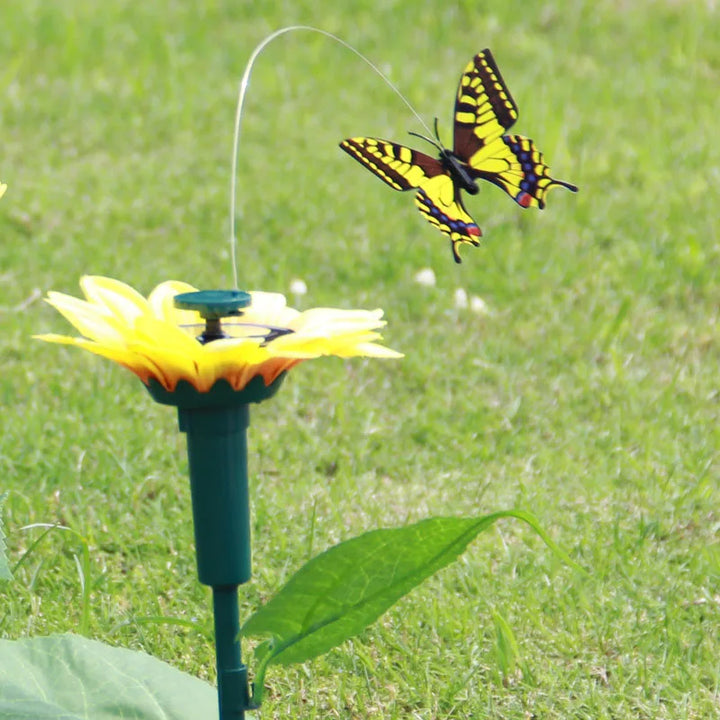 BowLift | SOLAVIA Sunflower Garden Stake | With rotating Butterfly or Hummingbird | Solar Decor for Garden & Potted Plants | 20×20×10 cm