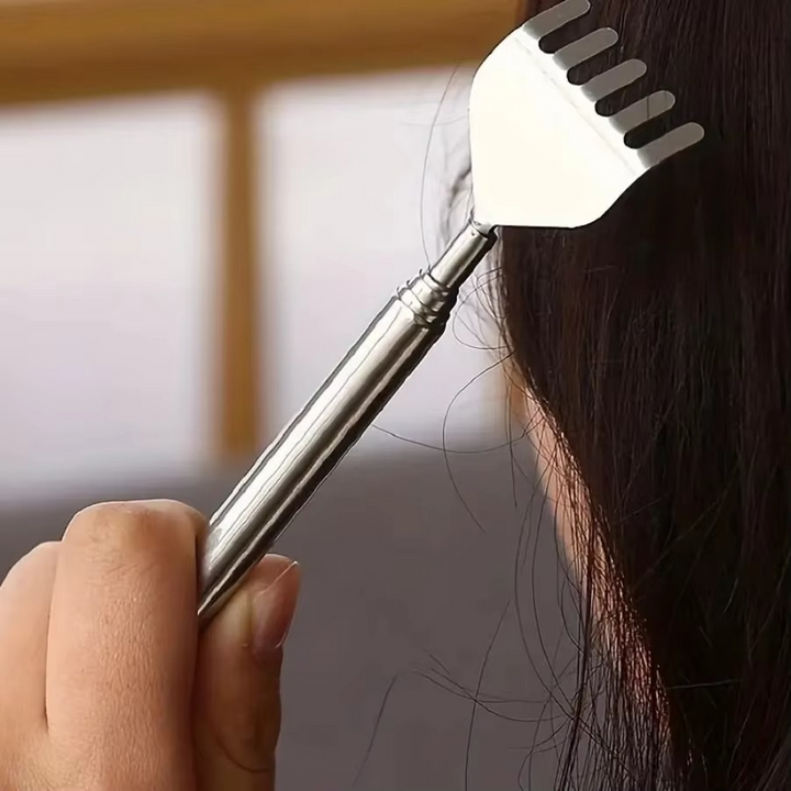 BowLift | Deluxe Silver Telescopic Back Scratcher, Extendable and Portable Relief Tool