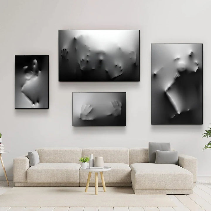 Modern Art Abstract Ghostly Figures In The Wall Canvas Prints Black White Wall Art Posters Pictures For Living Room Bedroom Art Decor | Bowlift