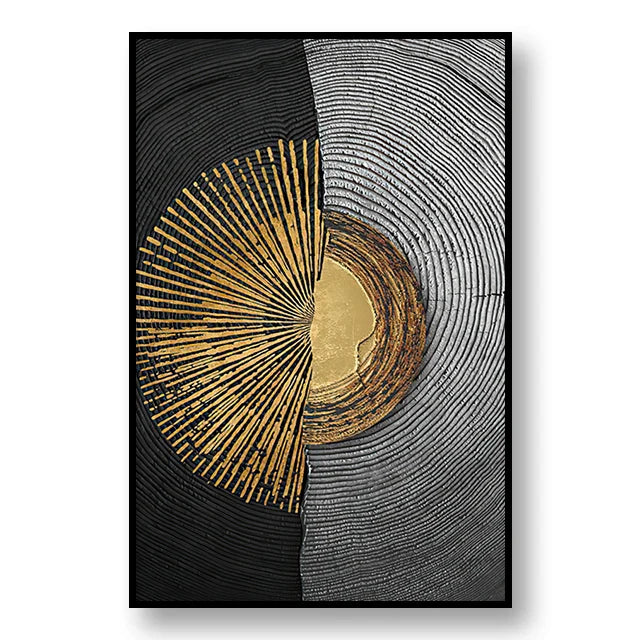 Abstract Black Golden Tree Rings Wall Art Fine Art Canvas Prints Light Luxury Pictures For Living Room Foyer Entranceway Reception Room Art Decor | Bowlift