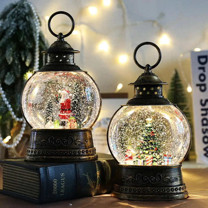 BowLift | Lunavera Christmas Snow Globe Lantern | Music Box with LED Light & Glitter | Vintage Gold Design | USB & Battery Operated | 21–26 cm