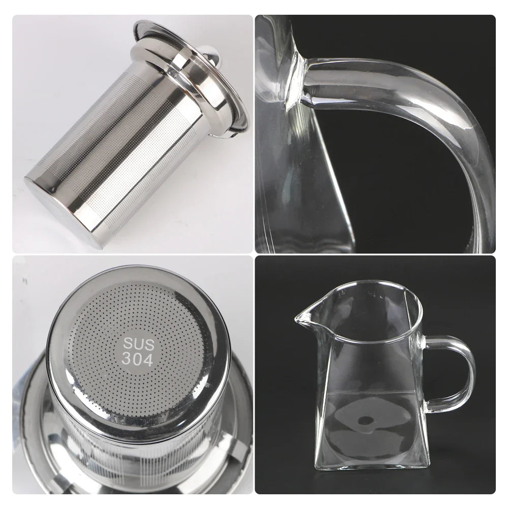 BowLift | Teavora Glass Teapot with Stainless Steel Infuser | Heat Resistant & Dishwasher Safe | For Loose Tea & Tea Flowers | 550/750/950 ml