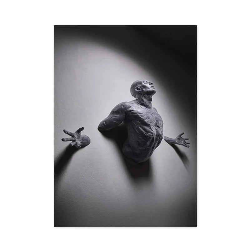Modern Urban Abstract Iron Statue Wall Art Fine Art Canvas Prints 3d Visualization Figure Art Pictures For Minimalist Apartment Wall Decor | Bowlift