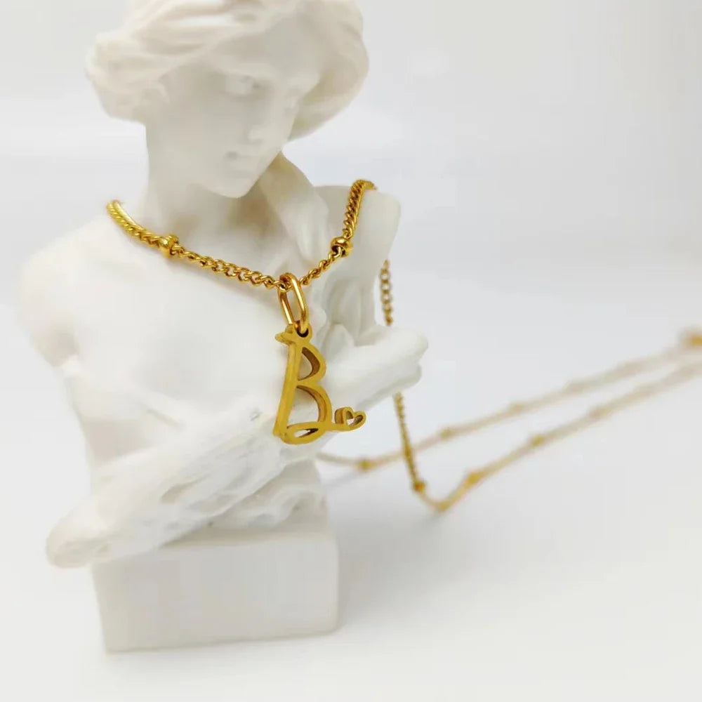 BowLift | Dainty Satellite Chain Heart Letter Initial Necklace