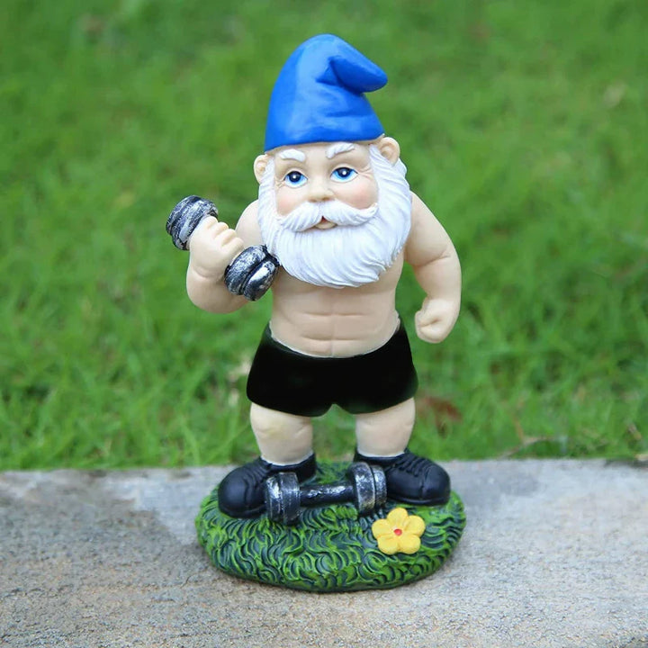BowLift | Funny Gnome Figurine made of Resin as Weightlifter for Garden Decoration