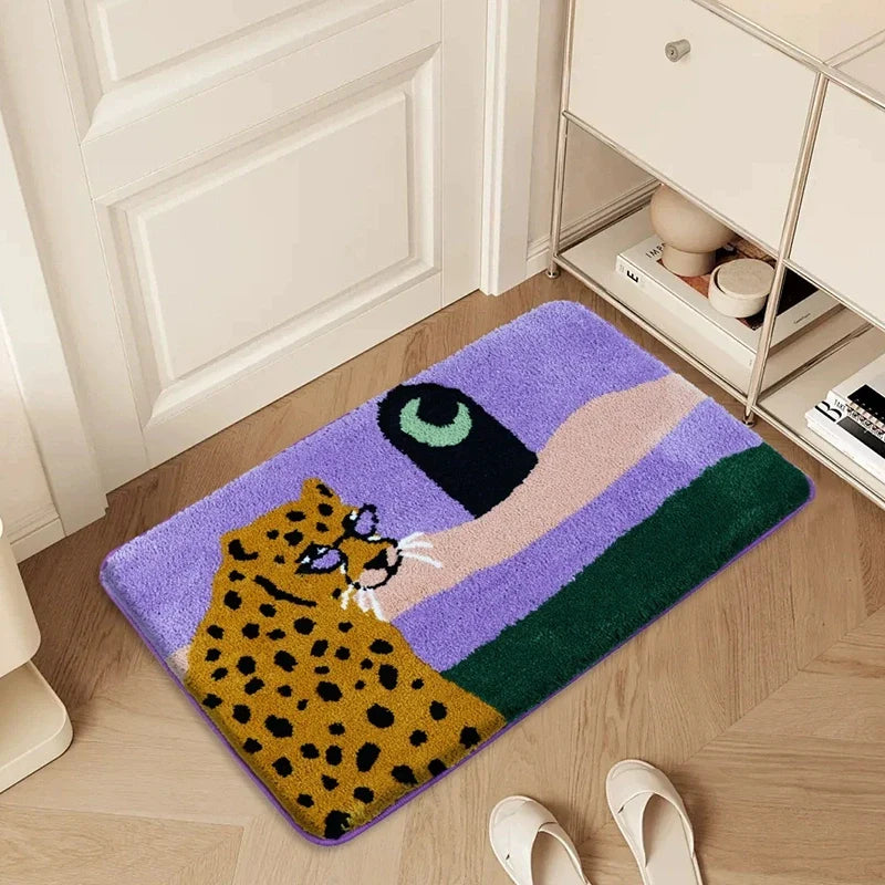 Leopard Under the Moon Colourful Bath Mat | Bowlift