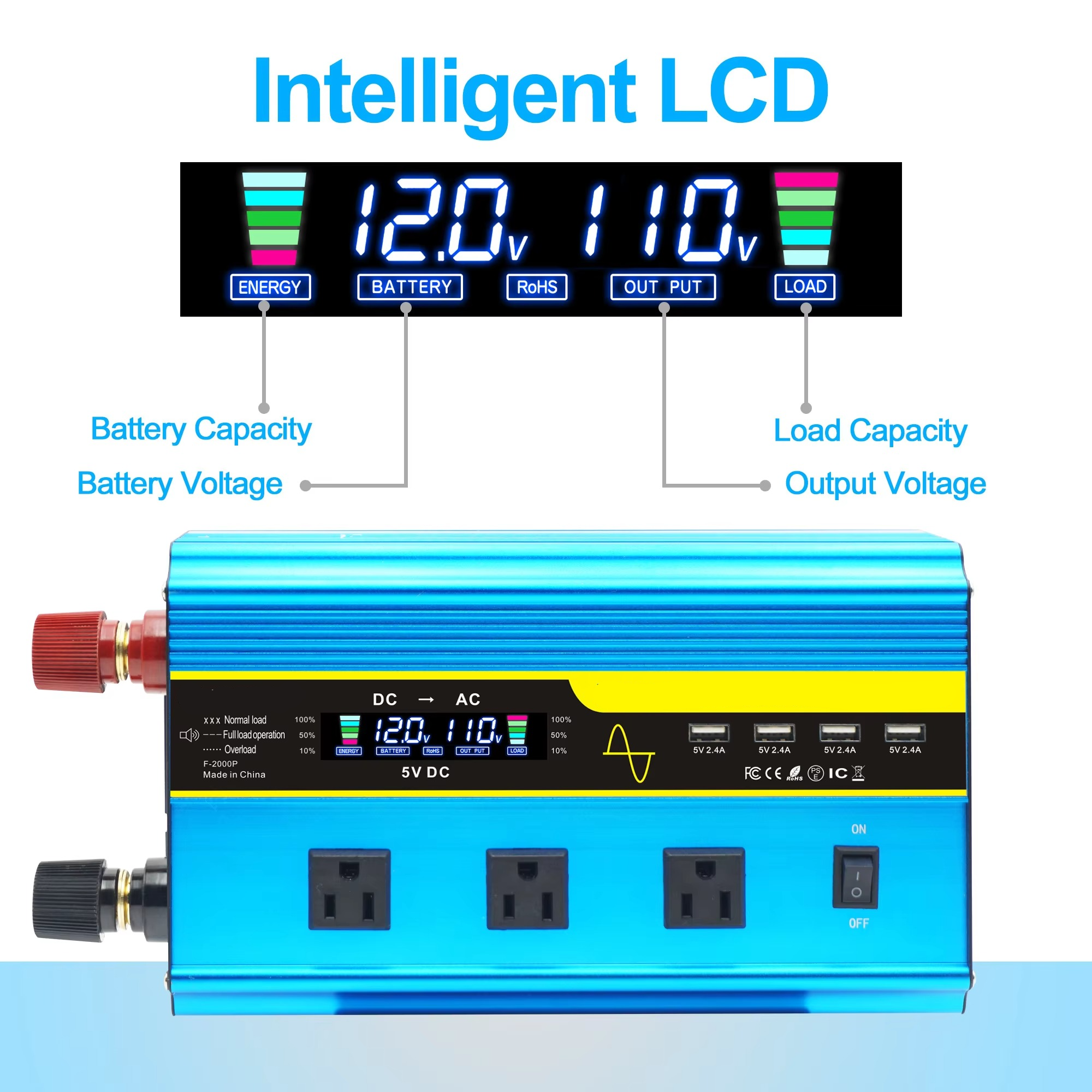 BowLift | 4000W Pure Sine Wave Power Inverter 12V/24V DC to 110V/220V AC Converter for Car and Solar Systems