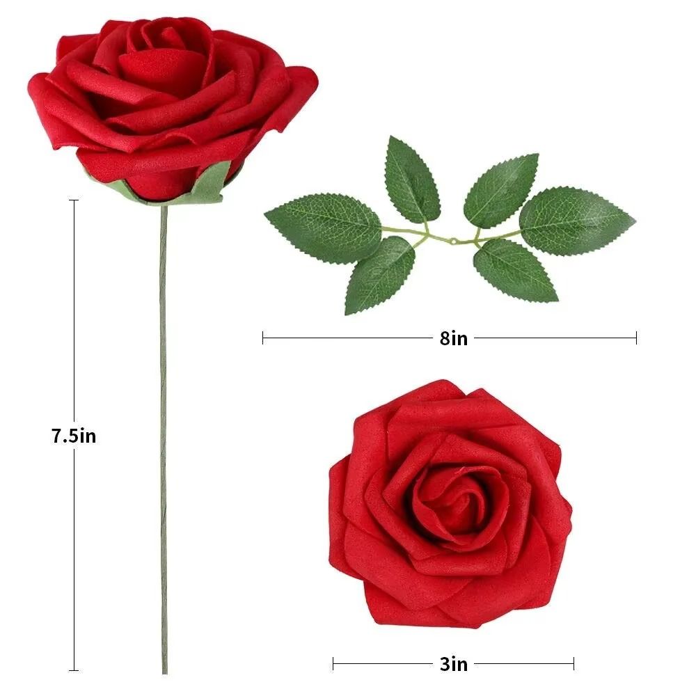 BowLift | Realistic Red Artificial Roses with Stems (Pack of 25/10)