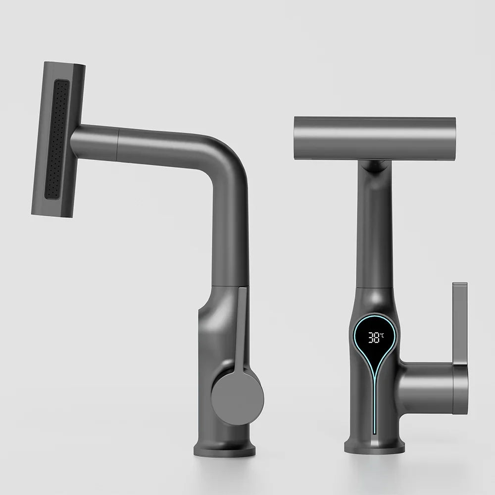BowLift | Washbasin faucet with waterfall jet digital temperature display and adjustable spray head