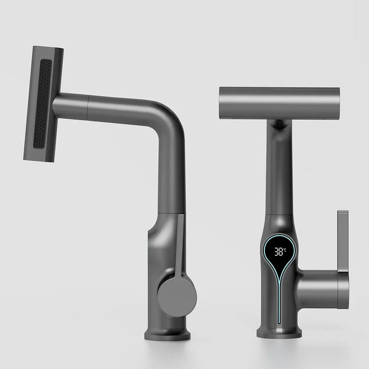 BowLift | Washbasin faucet with waterfall jet digital temperature display and adjustable spray head