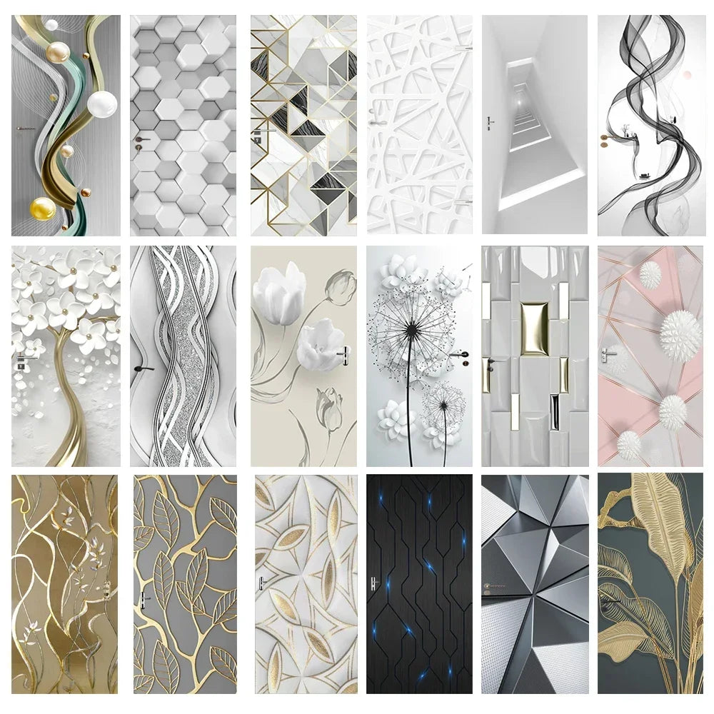 Modern Abstract Pearl Geometric Door Sticker Mural Removable PVC Vinyl Peel N Stick Wall Art Mural Decal For Interior Doors Creative DIY Home Decor | Bowlift