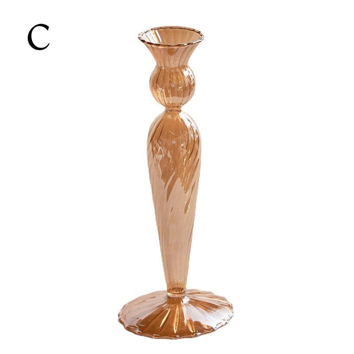 Ribbed Glass Candle Holders - Amber | Bowlift
