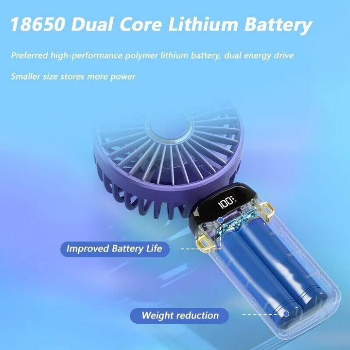 USB Handheld Mini Fan Foldable Portable Neck Hanging Fans 5 Speed USB Rechargeable Fan with Phone Stand and Display Screen | Bowlift