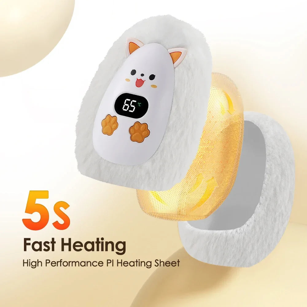 BowLift | Furrio Electric Hand Warmer Fox | Rechargeable 1200 mAh | 3 Heat Levels & Digital Display | Plush Surface | USB Type-C | Portable for Winter & Office
